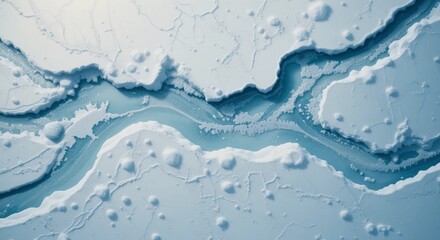 Obraz premium Abstract aerial view of ice formations and glacial meltwater in a winter landscape. 