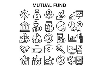 A collection of solid black icons for mutual funds and finance