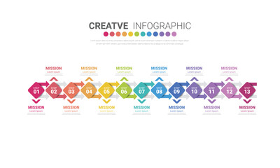 Infographic design template with 13 options, Can be used for process diagram, presentations, workflow layout, banner, flow chart, info graph.