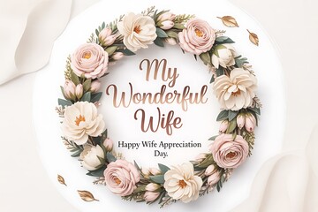 Elegant floral wreath with a message celebrating a wonderful wife for appreciation day