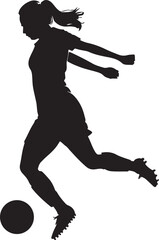 Soccer Player Kicking Ball Soccer Girl Silhouette on Transparent Background