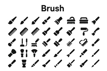 Obraz premium A collection of solid black icons for brushes, art, and creativity