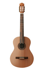 Fototapeta premium A beautifully crafted wooden acoustic guitar showcasing intricate details and warm tones.