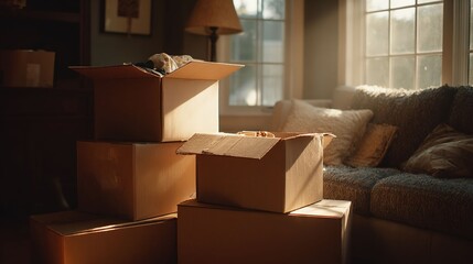 引っ越し作業中の段ボール箱