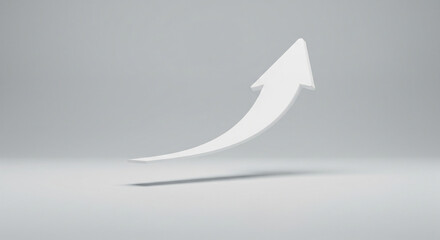 A minimalist 3D rendering of a white arrow curving upwards, representing progress and financial growth