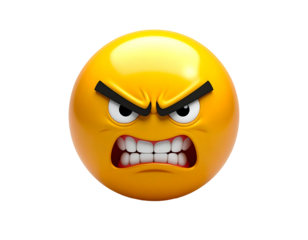 A striking yellow digital emoticon vividly expresses intense anger through its glaring eyes.
