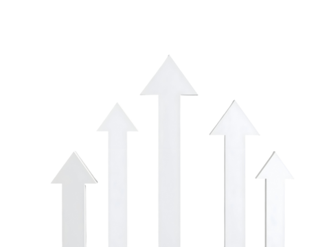 Multiple white arrows rise steadily, visually representing growth, progress, and positive upward trends.
