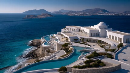 Fototapeta premium Luxurious Seaside Resort Overlooking the Aegean Sea / エーゲ海を一望するラグジュアリーな海沿いリゾート