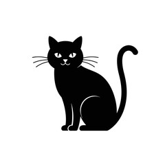 Obraz premium Silhouette of a black cat sitting with curled tail
