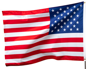 Fototapeta premium Waving national banner displaying vibrant red and white stripes alongside a field of white stars.