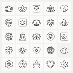 Set of 36 line icons depicting holistic wellness and nature elements line art outline