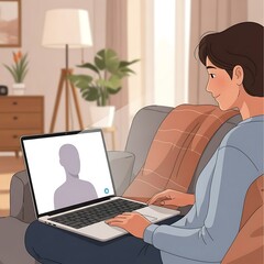 Person on Video Call consulting with physician at Home with Laptop