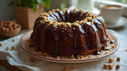 Decadent Chocolate Hazelnut Bundt Cake with Rich Ganache Drizzle
