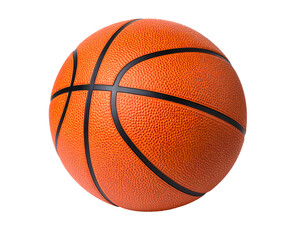 Fototapeta premium A classic textured orange basketball with prominent black lines captured in a dynamic studio shot.