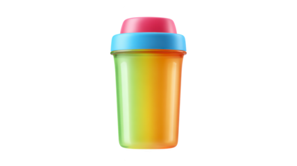 Colorful Plastic Shaker Bottle with Pink Lid isolated On Transparent Png Background.