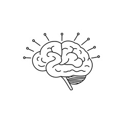 Outlined brain side view with short digital lines. Great for icons or smart tech themes.