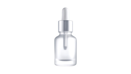 Frosted Glass Dropper Bottle with Silver Cap isolated On Transparent Png Background.