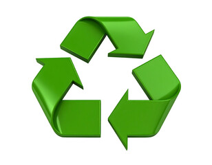 Obraz premium A vibrant green three-dimensional recycling symbol gracefully illustrates environmental sustainability.