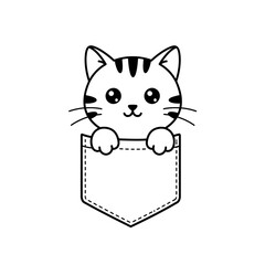 Fototapeta premium Cute striped cat peering out from a pocket design silhouette