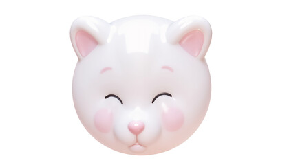 Glossy White Bear Head with Pink Cheeks and Nose Isolated on Transparent Background 3D Rendered Icon Design Element Cute Soft and Playful
