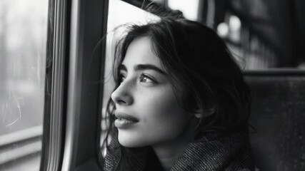 woman gazing out the window, possibly contemplating or lost in thought