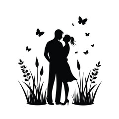 Romantic silhouette of a couple embracing in a warm glow