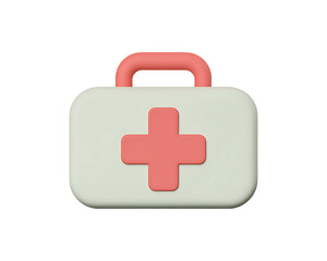 3 D First Aid Kit Icon Red Cross Beige Case isolated on a transparent background image
