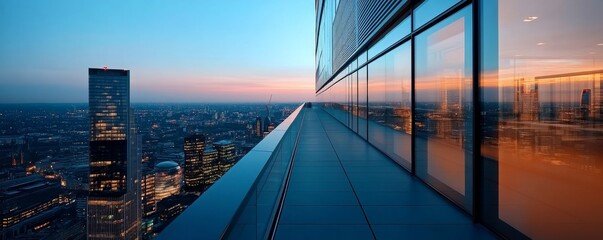 Urban Heights Cityscape View from Skyscraper Balcony at Dusk, architecture, skyline