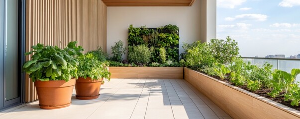 Urban Oasis Lush Balcony Garden with Vertical Wall and Planters ,balcony ,gardening