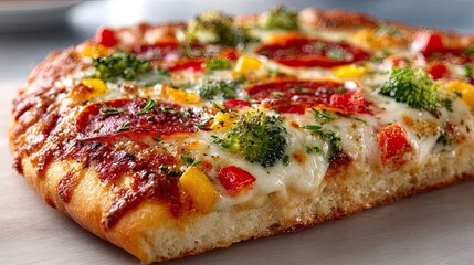 Delicious slice of cheesy pepperoni pizza isolated on white background