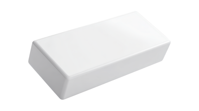 Sleek White Rectangular Prism Hovering Above Surface isolated On Transparent Png Background.