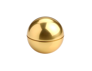 A lustrous golden orb stands elegantly, showcasing its smooth reflective and perfect roundness.
