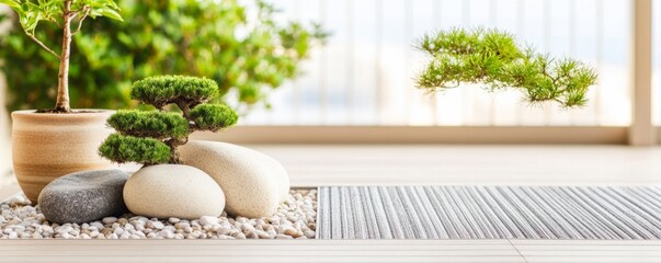 Zen Garden Still Life with Bonsai and Stones, tranquility , zen