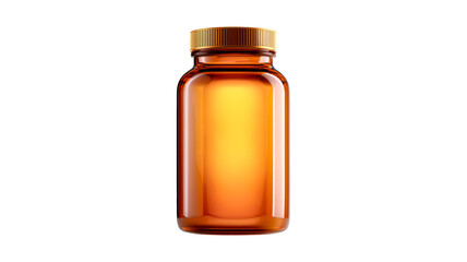 Amber Glass Bottle with Golden Cap for Pharmaceutical Liquid isolated On Transparent Png Background.