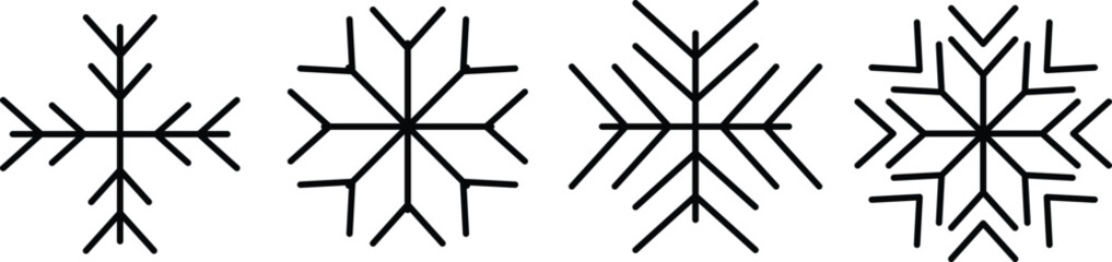 Snowflake icon set. winter decoration flat icons. snowflake, swirl, pattern, glow. Vector illustration
