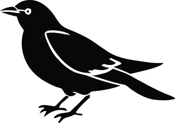 Fototapeta premium Simple black silhouette of a crow standing on a white background