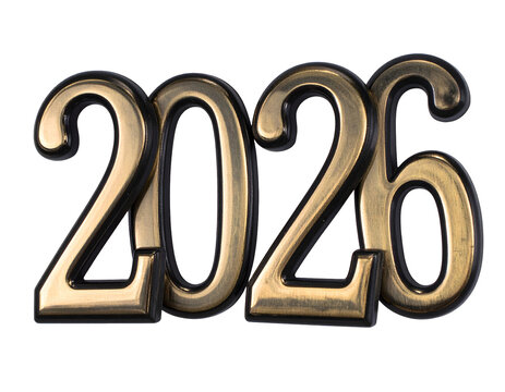 The year 2026 rendered in lustrous gold and dark tones, evoking a sense of anticipation and progress.