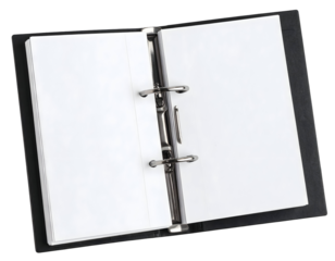 A professional open ring binder with pristine blank sheets awaits important documents and creative ideas.