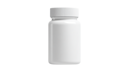 Round glossy white bottle with ribbed cap isolated On Transparent Png Background.