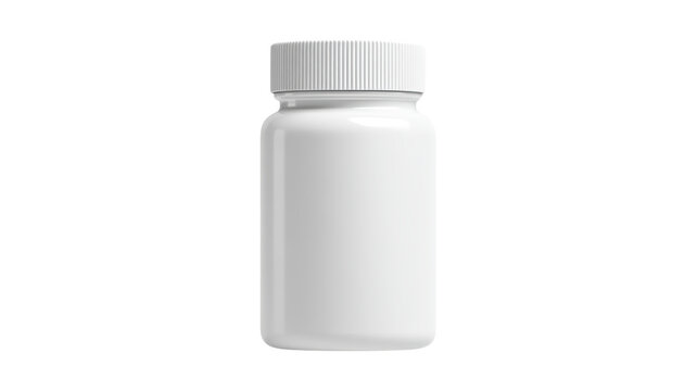 Round glossy white bottle with ribbed cap isolated On Transparent Png Background.