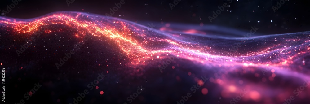 Wall mural a digital rendering of a cosmic nebula with glowing particles and a dark background in space
