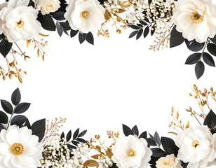 Refined floral design showcasing pure white blossoms, sophisticated dark leaves, and opulent golden details