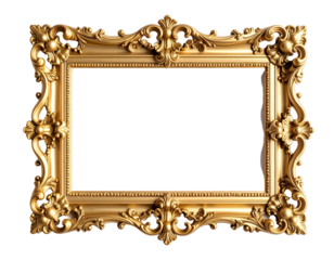 An exquisitely detailed golden picture frame showcases opulent baroque artistry and timeless elegance