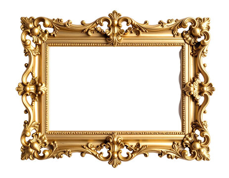 An exquisitely detailed golden picture frame showcases opulent baroque artistry and timeless elegance