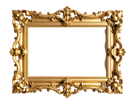 An exquisitely detailed golden picture frame showcases opulent baroque artistry and timeless elegance
