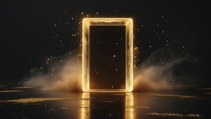 A bright orange square portal glows with energy and swirling smoke