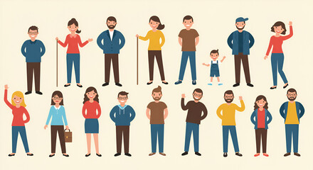 Diverse group modern characters standing together