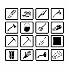 line icons of aquaponics tools,  all tools are separate, white background