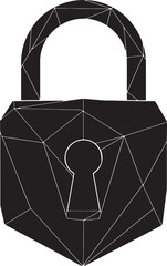 A geometric black padlock illustrating security and privacy on isolated white background
