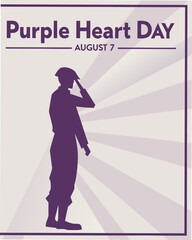 vector of a soldier silhouette saluting with a purple background and august 7 text. use for respectful digital tributes, social banners, and awareness posters.